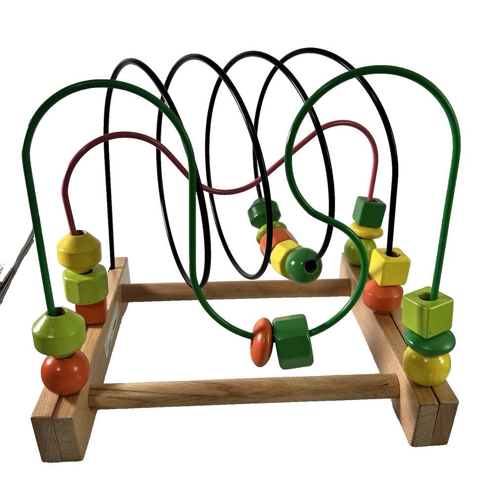 Ikea Wooden Bead Rollar Coaster Maze Toddler Toy 10 x 12 x 11 Motor Skills